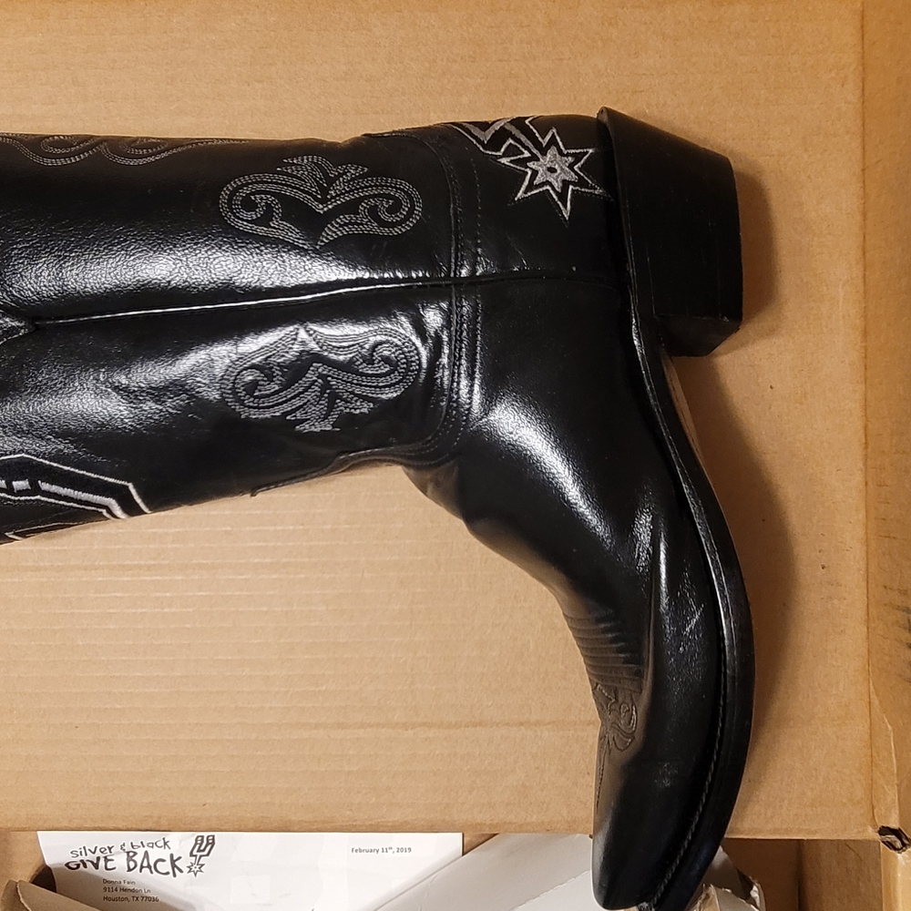 Lucchese Woman's NEW Black Boots size 8B with San Antonio Spurs Logo Embroidered - Picture 7 of 16